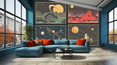 Extraterrestrial Landscapes, Unknown Planets Surfaces, Rocks, Mountatins, Planets and Stars Wall mural