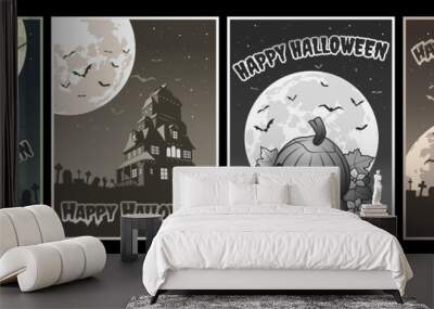 Halloween Illustrations, Retro Horror Movies Posters Stylization, Spooky Postcards, Halloween Party Invitations Templates  Wall mural