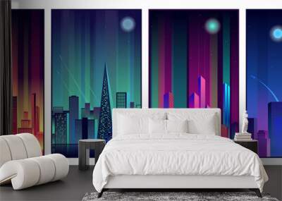 Neon Cities Posters, Modern Cityscape, Night Scenes, Neon Lights, Trendy Colors Wall mural