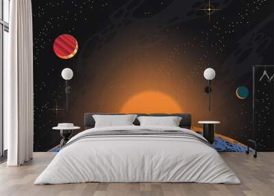 Planet Orbit Space Illustration, Eclipse, Planets, Asteroid, Deep Space Vector Art  Wall mural