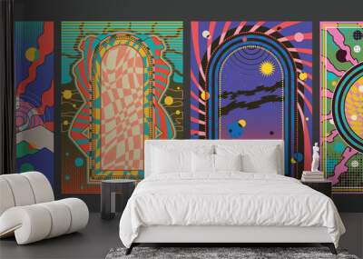 Psychedelic Abstract Background Set, Vector Templates for Psychedelic Posters, Covers, Illustrations  Wall mural