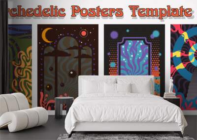 Psychedelic Posters Template Set, 1960s - 1970s Rock Music Covers Backgrounds Stylization  Wall mural