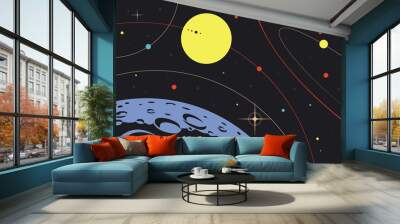 Retro Futurism Style Space Illustration, Abstract Cosmic Mosaic Background Wall mural