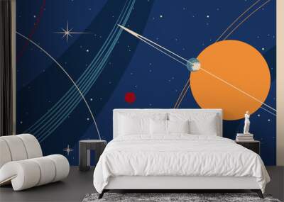 Space Posters Vector Template. Mid Century Modern Space Age Posters Style Background, 1950s - 1960s Colors and Shapes  Wall mural