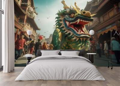 Chinese dragon as a character for the dragon dance at the Chinese New Year festival 2024 Wall mural