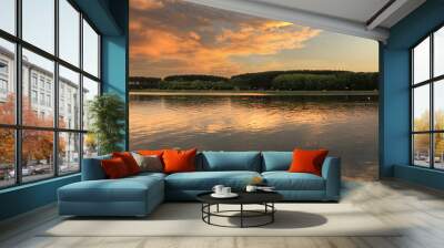 Evening landscape, sunrise or sunset on the lake or the sea Wall mural