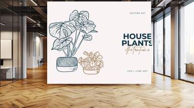 Home plants isolated on a white background. Collection of indoor plants in pots. Home decor. Vector illustration in line style Wall mural