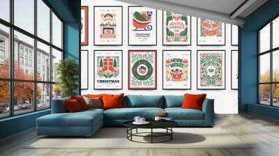 Merry Christmas and Happy New Year vertical flyer or poster template. Modern trendy Matisse minimal style. Hand drawn design for wallpaper, wall decor, print, postcard, cover, template, banner. Wall mural