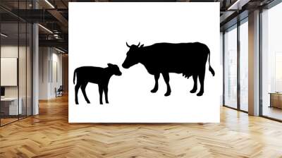 Cow and calf farm mammal black silhouette animal. Vector Illustrator.	 Wall mural