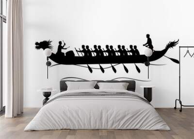 Silhouette of dragon boat racing. Chinese festival. Wall mural