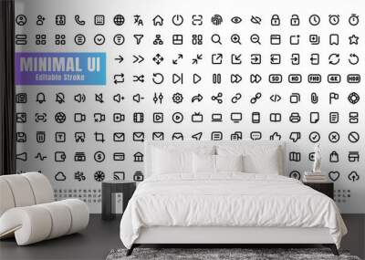 24x24 Pixel Perfect. Basic User Interface Essential Set. 200 Line Outline Icons. For App, Web, Print. Editable Stroke. 2 Pixel Stroke Wide with Round Cap and Round Corner. Wall mural