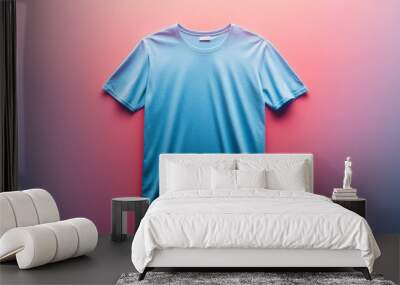 Blue T-shirt Mockup on Pink Gradient Background. Wall mural