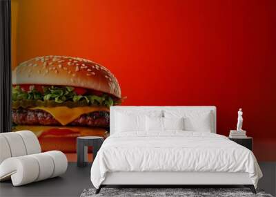 Cheeseburger on Red Background. Wall mural