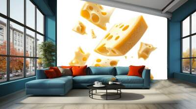 Flying Cheese Pieces. Wall mural