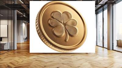 Gold Coin with Four-Leaf Clover. Wall mural