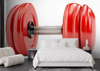 Red Dumbbell Isolated on White Background. Wall mural