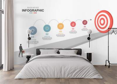 Infographic elements template, Business concept Timeline 5 steps, workflow layout, icons, diagram, report, web design. Creative, marketing data, vector. Wall mural