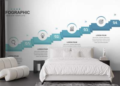 infographic elements template, business concept with 4 steps and icon, web design, Creative, vector, illustration. Wall mural