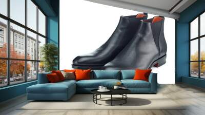 Autumn Chelsea boots made of beautiful leather with low heels, highlighted on a white background with a light shadow. The view from the top at an angle. Wall mural