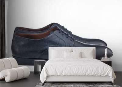 Light men's shoes made of thin black leather with lacing. Classic men's shoes. Side view. Wall mural