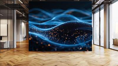 Network and big data flowing on dark blue background. Wall mural