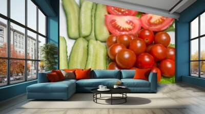 Cucumbers sliced tomatoes and lettuce Wall mural