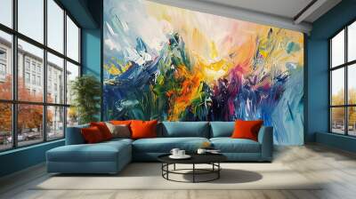 Abstract oil painting of mountain nature Wall mural