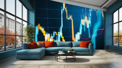 Business candle stick graph chart of stock market investment trading. Financial chart with up trend line graph. Wall mural