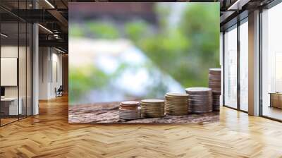 Investment and financial concept, Close up of stacking coins of growth to profit finance. Wall mural