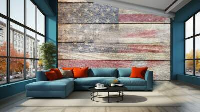 Stock Photo - usa flag old school wood texture background Wall mural