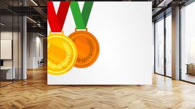 Gold, bronze and silver medals. Sports trophy, championship - banner, vector illustration background with empty space Wall mural