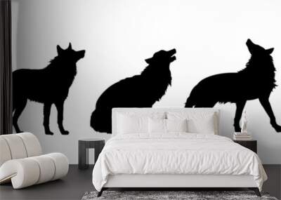 Set of wolf silhouettes. Wolf silhouette isolated. Wall mural