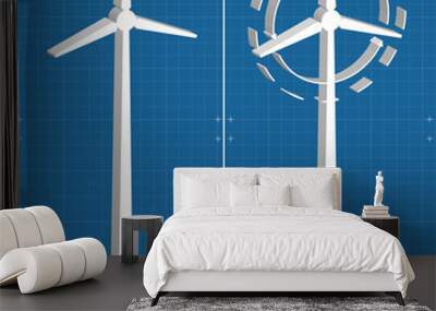 Windmill alternative energy 3d generator blueprint Wall mural