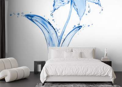 Blue flower made of fresh water splashes isolated on white background Wall mural