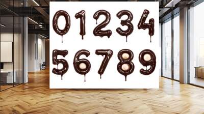 Glossy numbers with drops made of melted chocolate (part 2. numbers) Wall mural