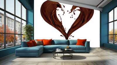 Heart made from dark chocolate splash isolated on white Wall mural