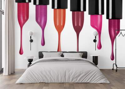 Melting colored lipsticks with drips isolated on white backgroun Wall mural