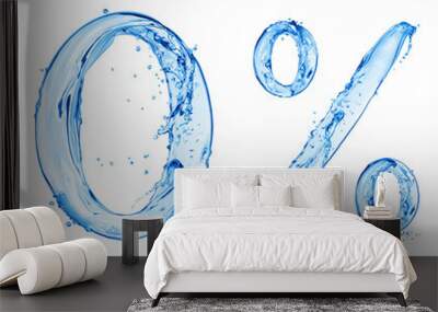 Number 0 and percent sign made with a splash of water, isolated on a white background Wall mural