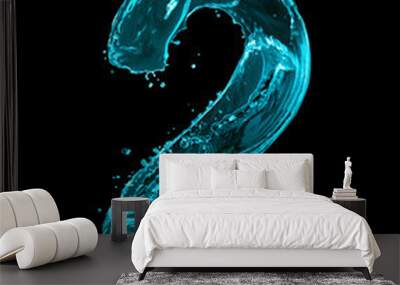 Number 2 made of turquoise splashes of water on black background Wall mural