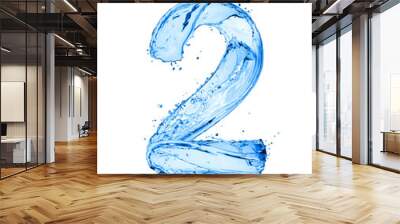 Number 2 made of water splashes, isolated on a white background Wall mural