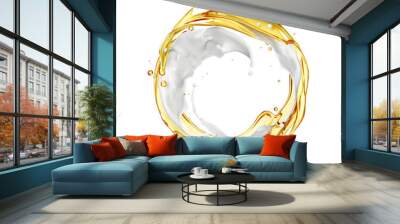 Olive oil with milk splashes arranged in a circle isolated on a white background Wall mural