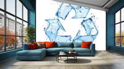 Recycling sign made of water splashes on white background Wall mural