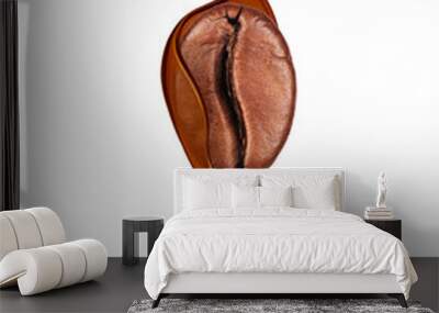 Roasted coffee bean in a splash with dripping drop close up isolated on a white background Wall mural