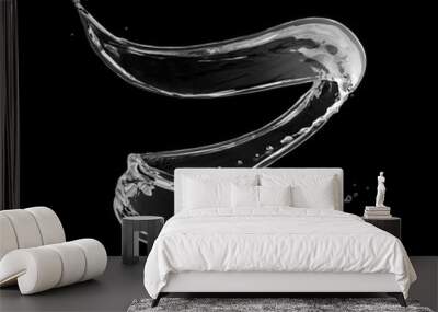 Splashes of water in a swirling shape on black background Wall mural