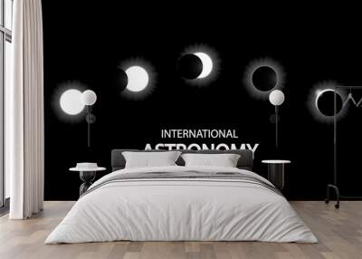 Astronomy day solar and lunar eclipse phases, vector art illustration. Wall mural