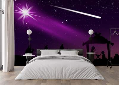 Christmas of Jesus and comet in the night starry sky Wall mural