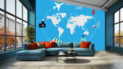 Map and plane for world tourism day, vector art illustration. Wall mural