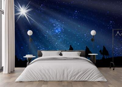 Wise men on a starry night, art video illustration. Wall mural