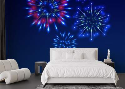  Fireworks on twilight background vector. Firework new year holiday celebration. Wall mural