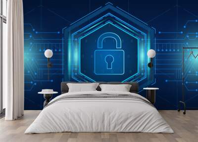 Hexagon Cyber security technology concept , Shield With Keyhole icon , personal data , vector illustration Wall mural